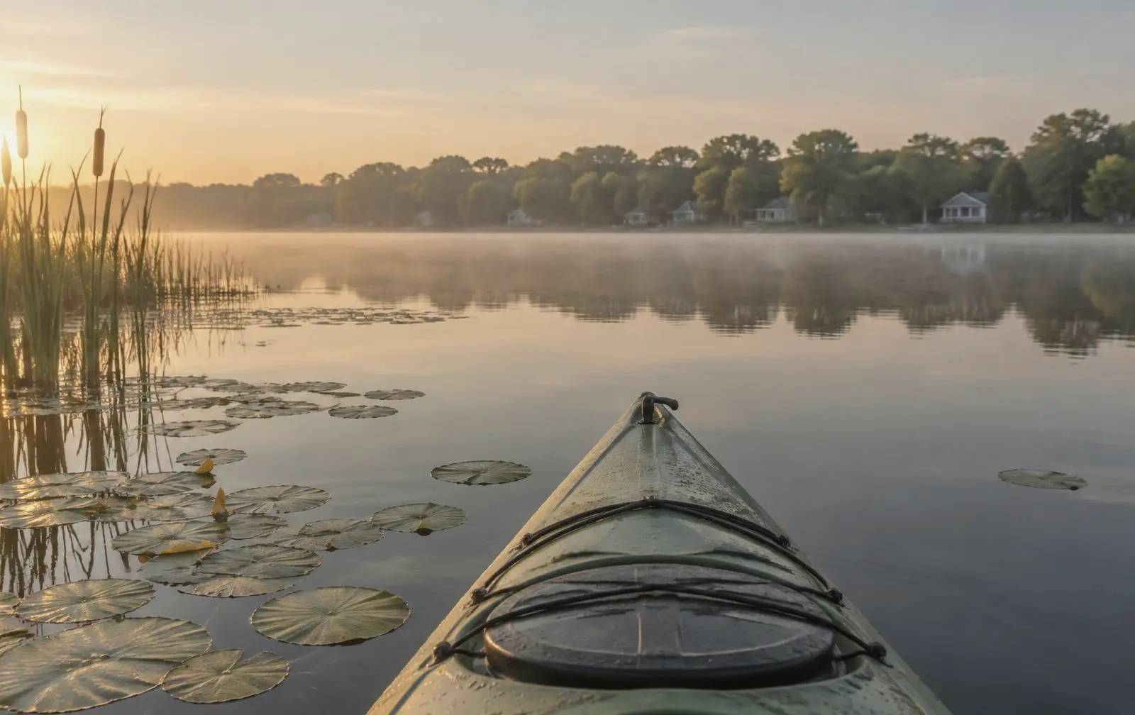 Kayak bow on glassy water